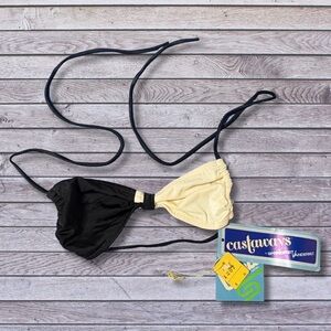 Vintage 80s Castaways Bikini Top Black Cream XS 5/6 Deadstock Antron Lycra Nylon